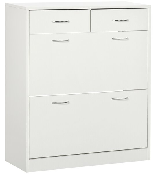 HOMCOM Shoe Cabinet Narrow Storage with 2 Flip Drawers, Adjustable Shelves, for 12 Pairs, Space Saving, White Aosom UK