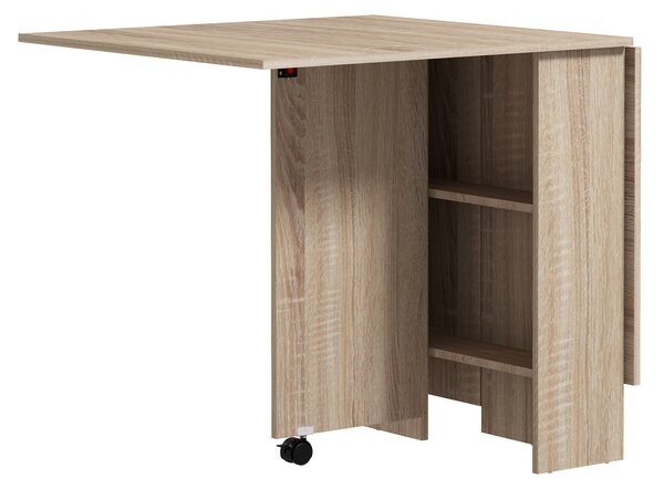 HOMCOM Folding Dining Table, Drop Leaf Table for Small Spaces with 2-tier Shelves, Small Kitchen Table with rolling Casters