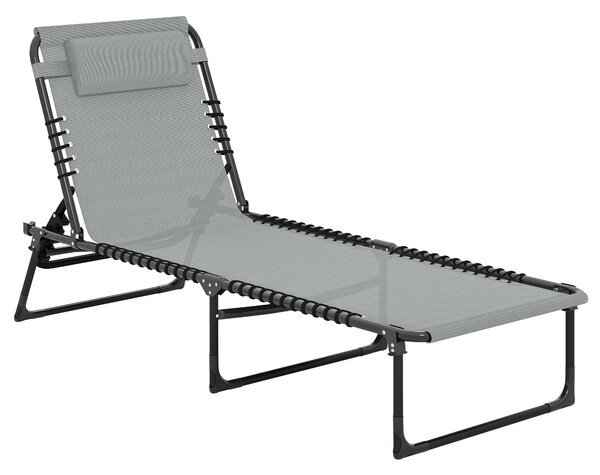 Outsunny Folding Sun Lounger Beach Chaise Chair Garden Cot Camping Recliner with 4 Position Adjustable Light Grey Aosom UK