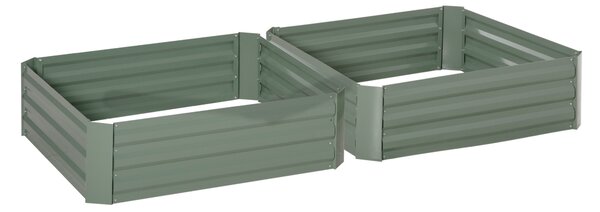 Outsunny Set of 2 291L Raised Garden Bed, Elevated Galvanised Planter Box for Flowers, Herbs, 100x100x30cm, Green