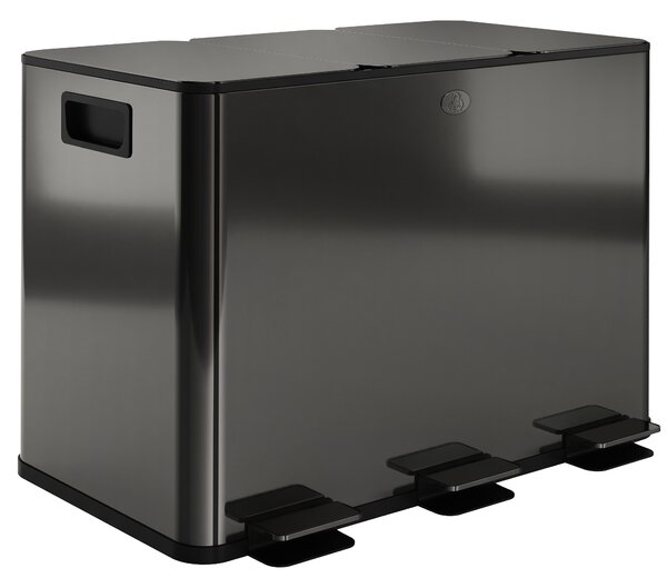 HOMCOM 3 x 15L Pedal Bin, Steel Triple Kitchen Bin with Soft Close Lid, Removable Inner Buckets, Fingerprint-Proof, Black