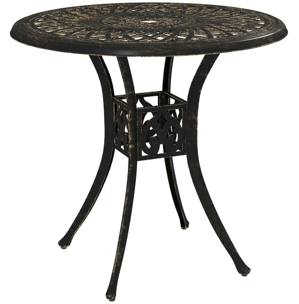 Outsunny 78 cm Round Garden Dining Table with Parasol Hole Antique Cast Aluminium Outdoor Table Only, Bronze Tone