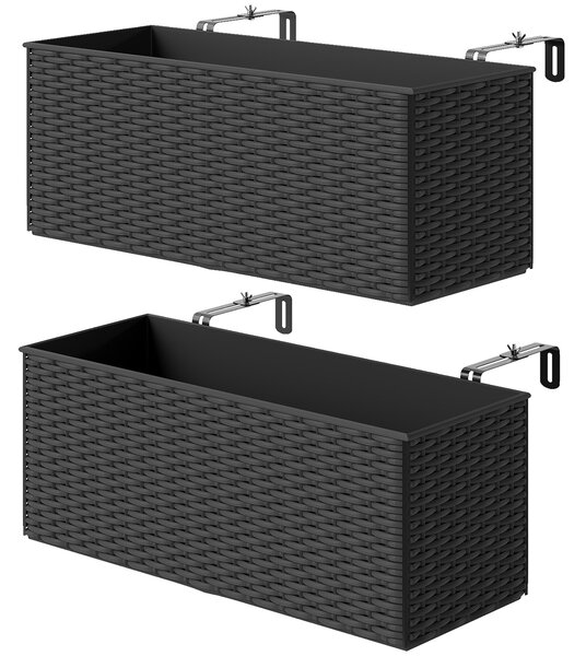 Outsunny Set of Two Rattan-Effect Planters - Black