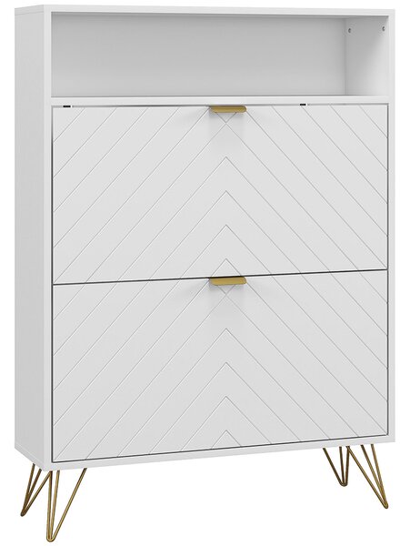 HOMCOM Modern Shoe Storage Cabinet with 2 Flip Drawers for 12 Pairs, Narrow Shoe Organizer for Entryway, Hallway, White Aosom UK