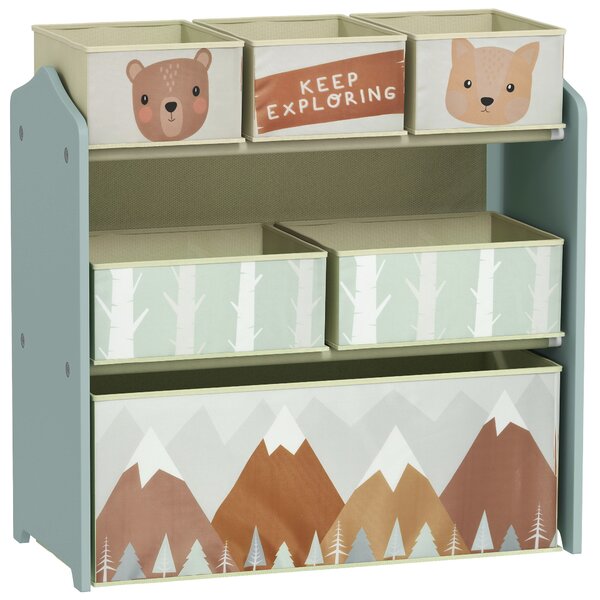 ZONEKIZ Children's Toy Storage Unit with 6 Fabric Bins, Organiser for Bedroom, Nursery, Green Aosom UK