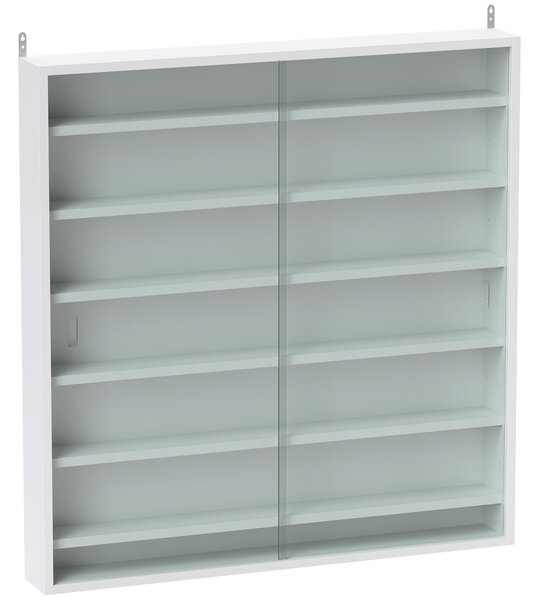 HOMCOM 7-Tier Wall Display Shelf Unit Cabinet w/ 6 Adjustable Shelves Glass Doors Home Office Ornaments 83x80cm, White