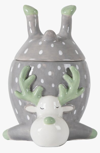 Scandi Reindeer Pot With Lid Grey