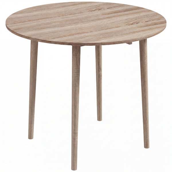 HOMCOM Round Wood Dining Table for 4-person, Folding Kitchen Table with Wood Legs for Dining Room, Drop Leaf Dining Table, Natural Aosom UK
