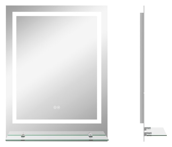 Kleankin Illuminated Vanity Mirror: Smart LED Lighting, Anti-Fog, Shelving, 3 Colour Modes, 80x60cm Aosom UK