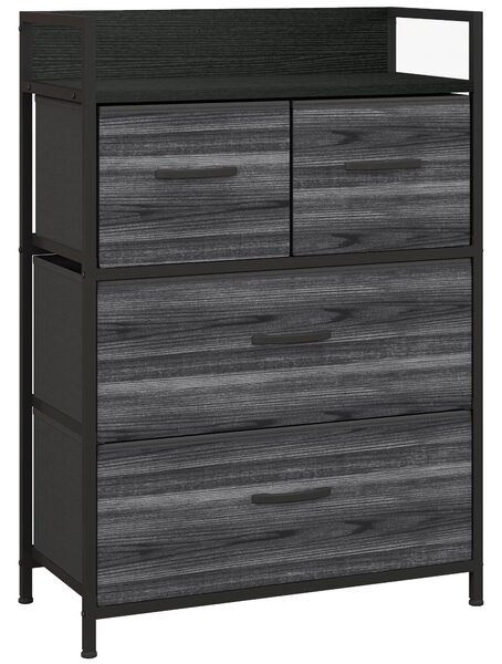 HOMCOM Rustic Chest of Four Fabric Drawers - Black