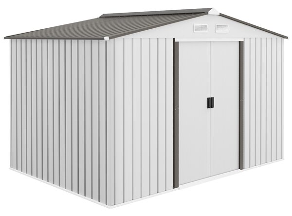 Outsunny 9 x 6ft Garden Storage Shed for Motorbike, Metal Outdoor Storage Shed House with Floor Foundation, Ventilation & Doors, Grey Aosom UK