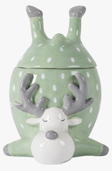 Scandi Reindeer Pot with Lid Green