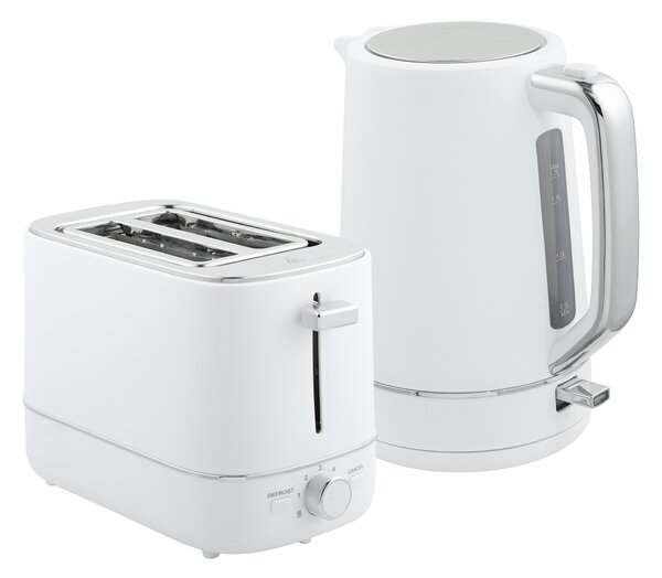 HOMCOM Kettle and Toaster Set, 1.7L 3000W Fast Boil Kettle & 2 Slice Toaster Kitchen Set with 6 Level Browning Controls, Defrost, Reheat, White