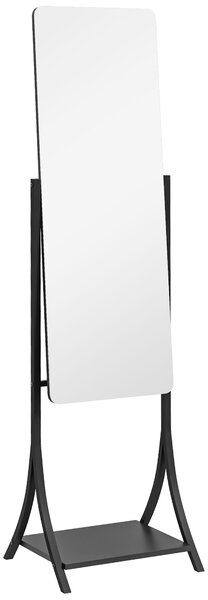 HOMCOM Free Standing Full-Length Mirror with Storage Shelf, Adjustable Angle for Living Room, Bedroom, Hallway Aosom UK