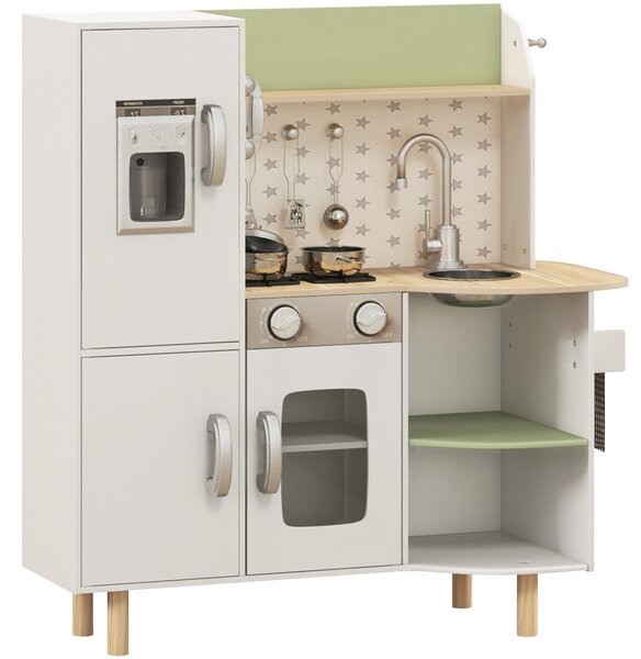 AIYAPLAY Toy Kitchen, Kids Play Kitchen Role Playing Game with Phone, Ice Maker, Stove, Sink, Utensils, for 3-6 Years, White Aosom UK