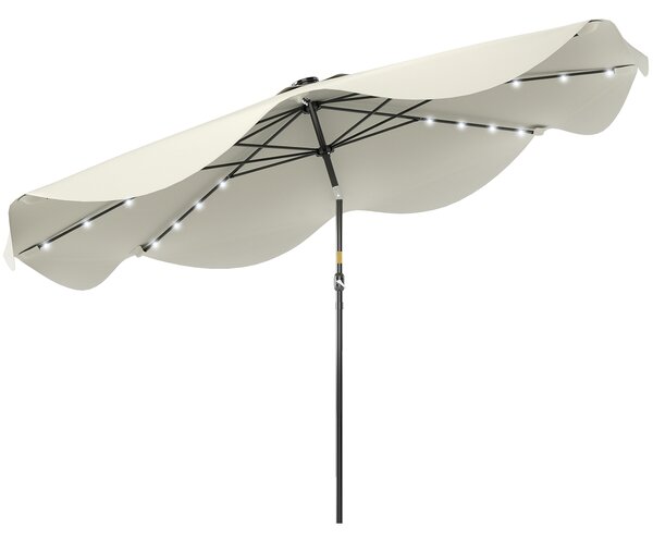 Outsunny Solar Patio Umbrella with LED and Tilt, Outdoor Market Table Umbrella Parasol with Crank, 3 x 3 (m), Cream White