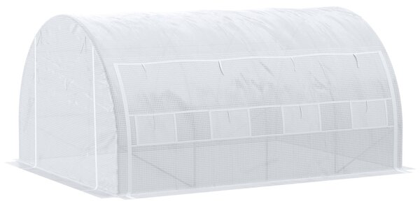 Outsunny 4x3x2m Polytunnel Greenhouse with Steel Frame, Vented Door & Reinforced Cover for Garden Growing, White Aosom UK