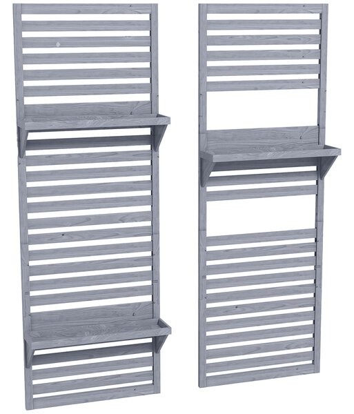 Outsunny Wall Mounted Plant Stands Set of 2, Fir Wood Flower Stand with Shelves and Slatted Trellis for Patio, Balcony, Porch Aosom UK
