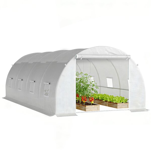 Outsunny 6 x 3 x 2 m Polytunnel Greenhouse, Walk in Polytunnel Tent with Zippered Door and 8 Windows for Garden and Backyard, White Aosom UK