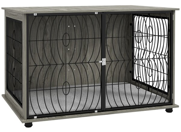 PawHut 46.46'' Indoor Dog Crate Furniture End Table w/ Plush Washable Cushion, Lockable Door, for Extra Large Size Dogs Aosom UK