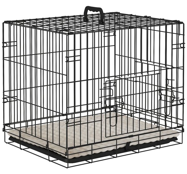 PawHut Dog Crate with 2 Doors with Tray, Soft Cushion, Foldable Metal Dog Cage for Extra Small Dogs, 60 x 40 x 50, Black