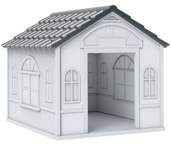PawHut Plastic Weatherproof Dog House, Grey