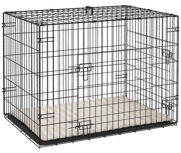 PawHut Dog Crate with 2 Doors with Tray, Soft Cushion, Foldable Metal Dog Cage for Small Dogs, 76 x 53 x 60, Black