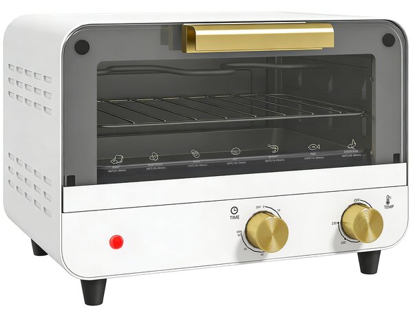HOMCOM Small Toaster Oven, 12L Multifunction Mini Countertop Oven with Glass Door, Adjustable Temperature and Timer, Accessory Included, 750W, White