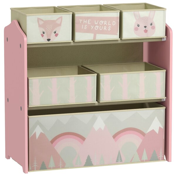 ZONEKIZ Children's Toy Storage Unit with 6 Fabric Bins, Bedroom and Nursery Organiser, 63 x 30 x 66cm, Pink Aosom UK
