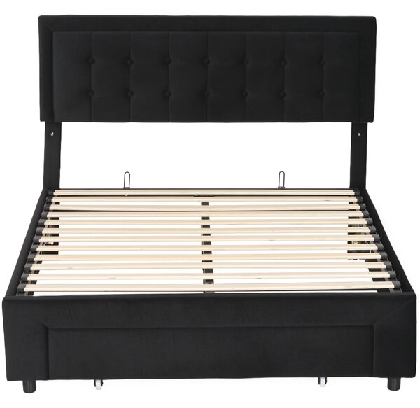 HOMCOM Double Ottoman Bed Frame, with Front Drawer - Black
