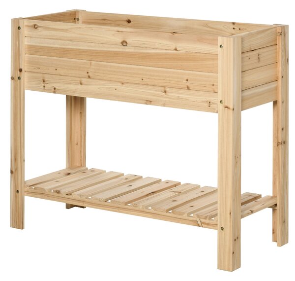 Outsunny Raised Planter Bed: Tall Wooden Garden Stand with Clapboard Sides, Natural Wood Finish, 100 x 40 x 84cm Aosom UK