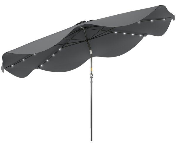 Outsunny Solar Patio Umbrella with LED and Tilt, Outdoor Market Table Umbrella Parasol with Crank, 3 x 3 (m), Dark Grey