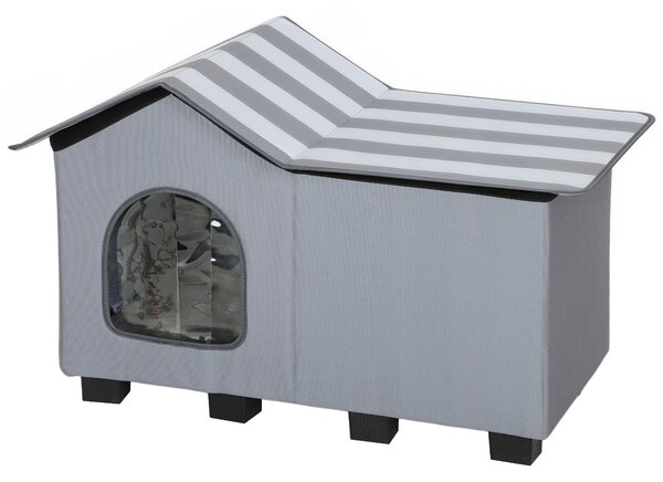 PawHut Outdoor Cat House, Weatherproof Feral Cat Cave with Elevated Base and Cushion for Winter, Grey