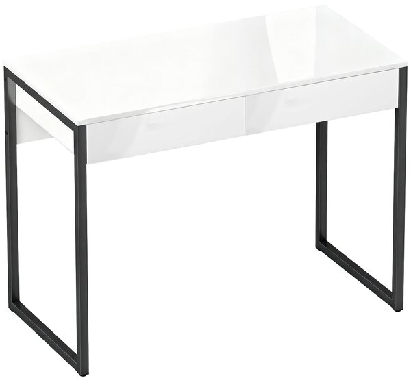 HOMCOM High Gloss Work Table, with Drawers - White
