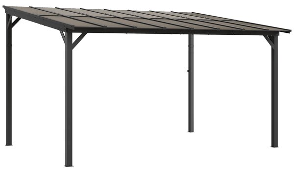 Outsunny 3 x 4.3m Metal Pergola with UPF 50+ and Waterproof Roof, Wall-Mounted or Free Standing Garden Gazebo, Wind-resistant, Dark Grey