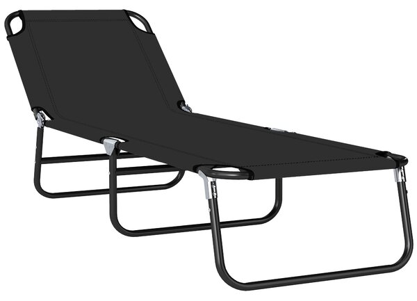Outsunny Portable Sun Lounger: Folding Recliner for Poolside Relaxation, Adjustable Backrest, Jet Black