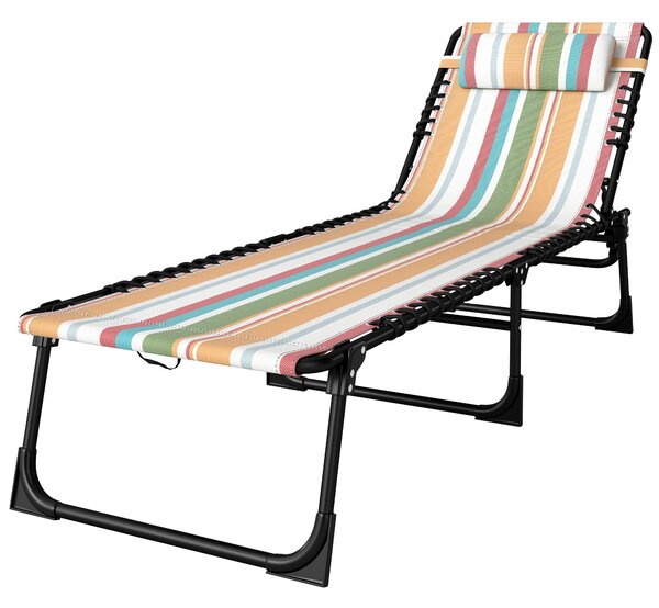 Outsunny Folding Sun Lounger, Multicoloured Beach Chaise Chair, Garden Reclining Cot, 4 Position Adjustable, Camping Hiking Recliner Aosom UK