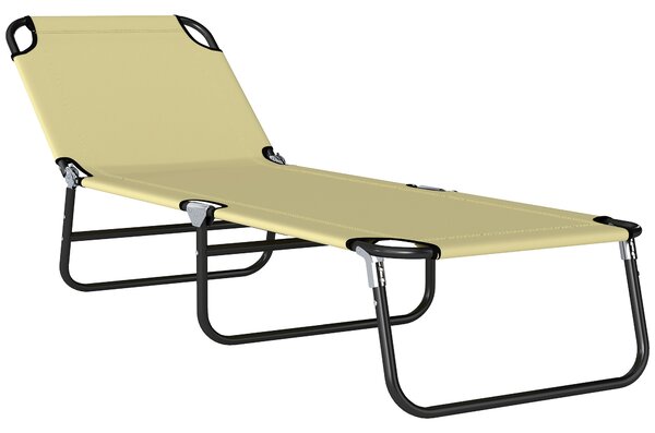 Outsunny Portable Sun Lounger, Folding, 5-Position Adjustable Backrest, Lightweight Frame, Ideal for Pool or Sunbathing, Beige. Aosom UK