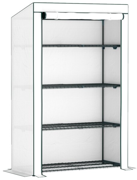 Outsunny 4 Tier Lean-to Mini Greenhouse with Reinforced PE Cover, Portable Small Greenhouse with Roll-Up Door, 110 x 50 x 171cm, Green