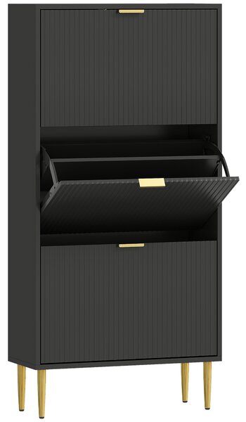 HOMCOM Narrow Shoe Cabinet with 3 Flip Drawers - Black