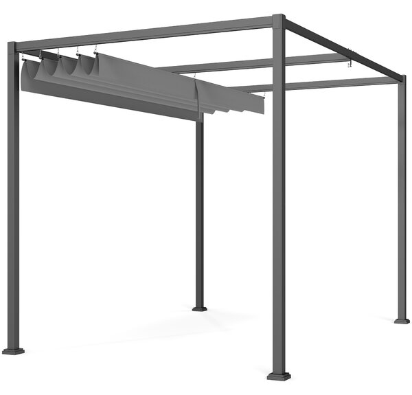 Outsunny 3 x 2m Retractable Roof Gazebo, Wall Mounted Pergola Canopy Garden Shelter for Sun Shade, Grey Aosom UK