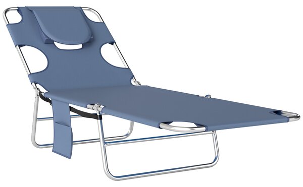 Outsunny Beach Chaise Lounge with Face Hole and Arm Slots, Portable Sun Lounger, 5-Position Reclining, Grey Aosom UK