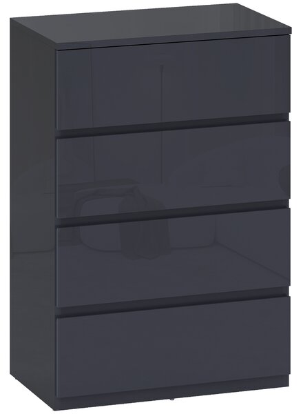 HOMCOM High Gloss Chest of Drawers, 4-Drawer Storage Cabinets, Modern Dresser for Bedroom, Grey
