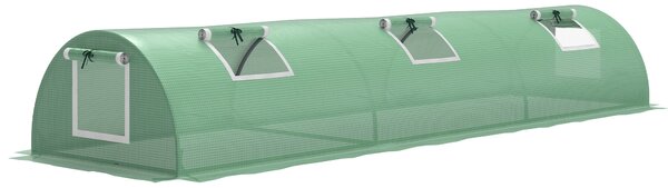 Outsunny PE Mini Greenhouse, 3m Portable Tunnel Green House with 5 Mesh Windows, Green Grow House Steel Frame for Indoor and Outdoor, Green Aosom UK