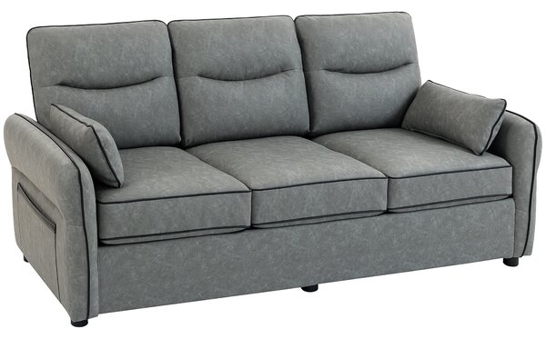 HOMCOM 3 Seater Sofa, Faux Leather Couch - Grey