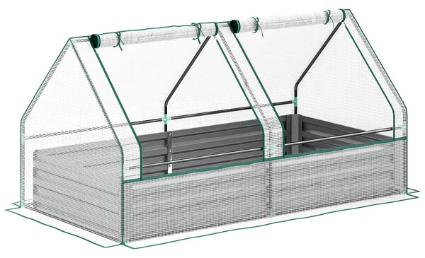 Outsunny Metal Planter Box with Cover, Raised Garden Bed with Greenhouse, for Herbs and Vegetables, White and Dark Grey
