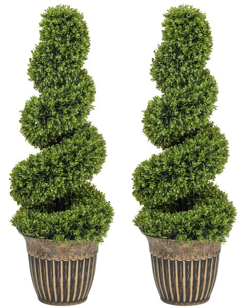 HOMCOM Set of 2 Artificial Plants, Topiary Spiral Boxwood Trees with Pot, for Home Indoor Outdoor Decor, 90cm