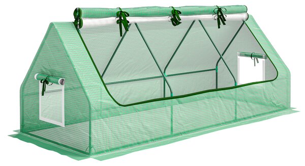 Outsunny Mini Greenhouse with Steel Frame, Plastic Cover, 240Hcm, Roll-Up Windows, Inner Mesh Layer, Great for City Flats Aosom UK
