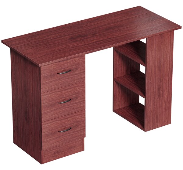 HOMCOM Computer Desk, Writing Table, PC Workstation with 3 Storage Shelves and Drawers, Handle, for Home Office, Walnut Brown