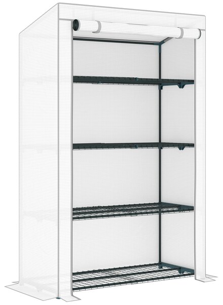 Outsunny 4 Tier Lean-to Mini Greenhouse with Reinforced PE Cover, Portable Small Greenhouse with Roll-Up Door, 110 x 50 x 171cm, Grey